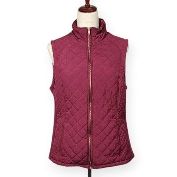 Aspen Quilted Puffer Vest Slim Fit Full Zip Sleeveless Pockets Burgundy Large - Picture 1 of 13